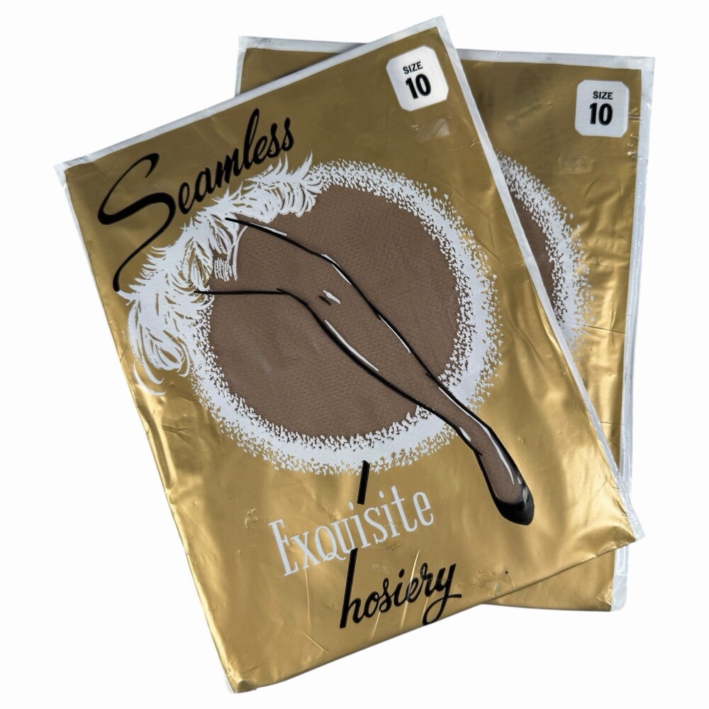 Lot of 2 Sealed NOS Hosiery Packs Seamless Exquisite Stockings Nylons Size 10